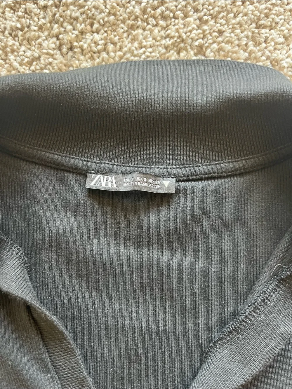 Zara Black Long-Sleeve Cropped Polo Top
